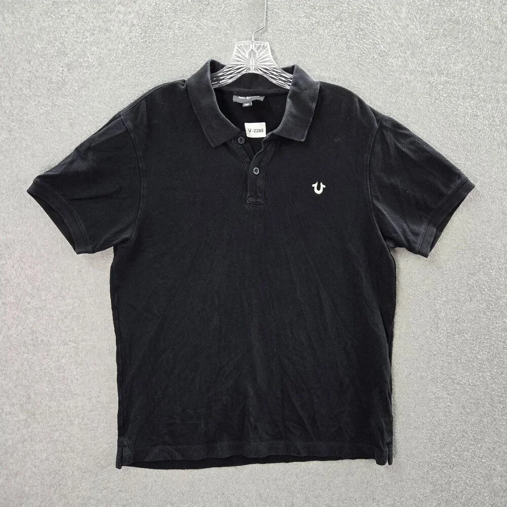 True Religion Men Polo Shirt Medium Logo Embroidered Short Sleeve Collar‎